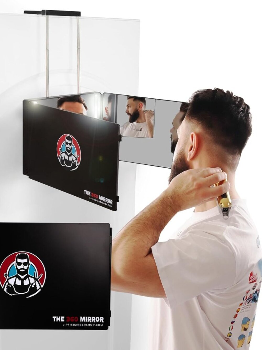 NIB Lipfi's Barbershop The 360 Mirror with LED - Black